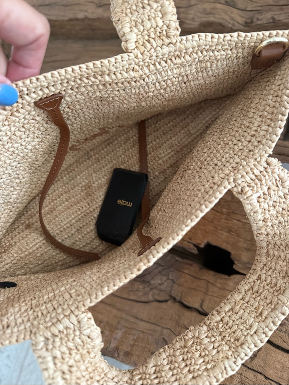 MAJE Woven Straw Mini Tote Bag in Natural - Picture 4 of 11